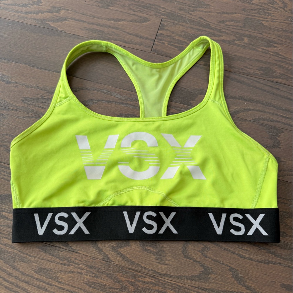 Victoria's Secret VSX Sport Neon Green Sports Bra Size L Gym Training Running